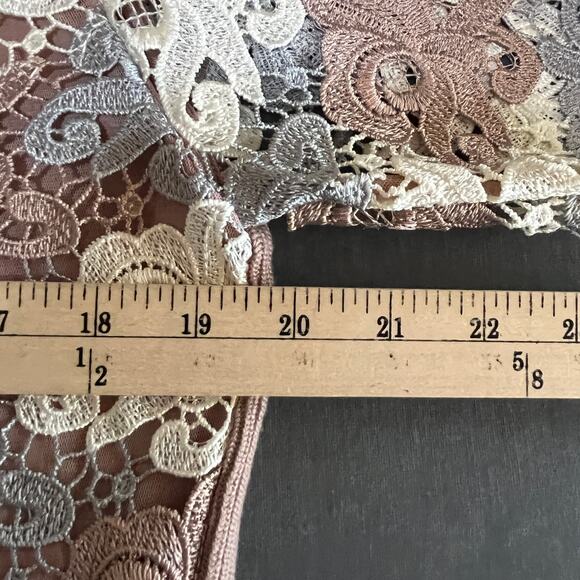 Catherine Malandrino Sweater Womens Small Brown Floral Lace Knit Crew Neck - Picture 8 of 8